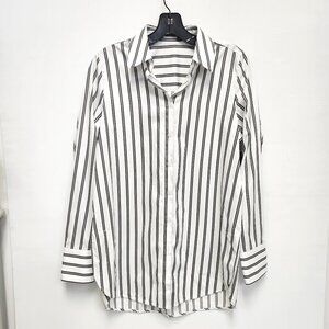 Marc Aurel Women's White/Grey/Black Striped Button Up Shirt Size 36